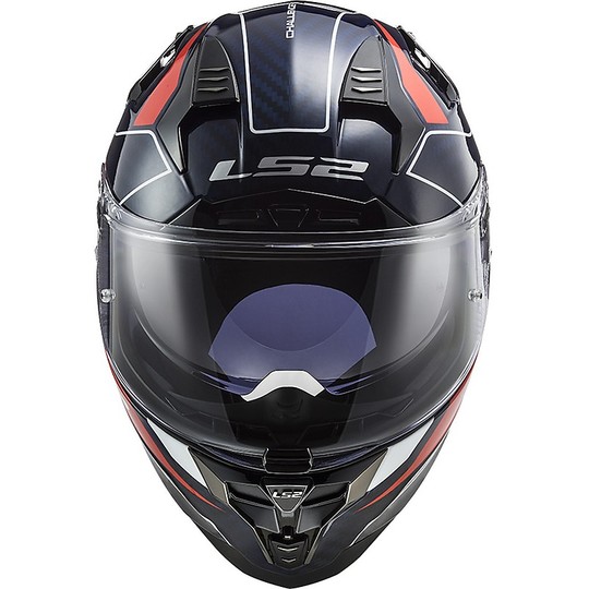 Full Face Motorcycle Helmet in Touring Carbon Ls2 FF327 CHALLENGER C Grid Blue Carbon Red