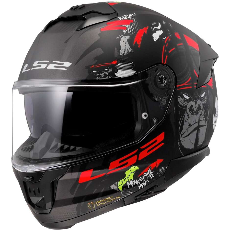Full Face Motorcycle Helmet Ls2 FF808 STREAM II Angry Monkey Matt Black Red