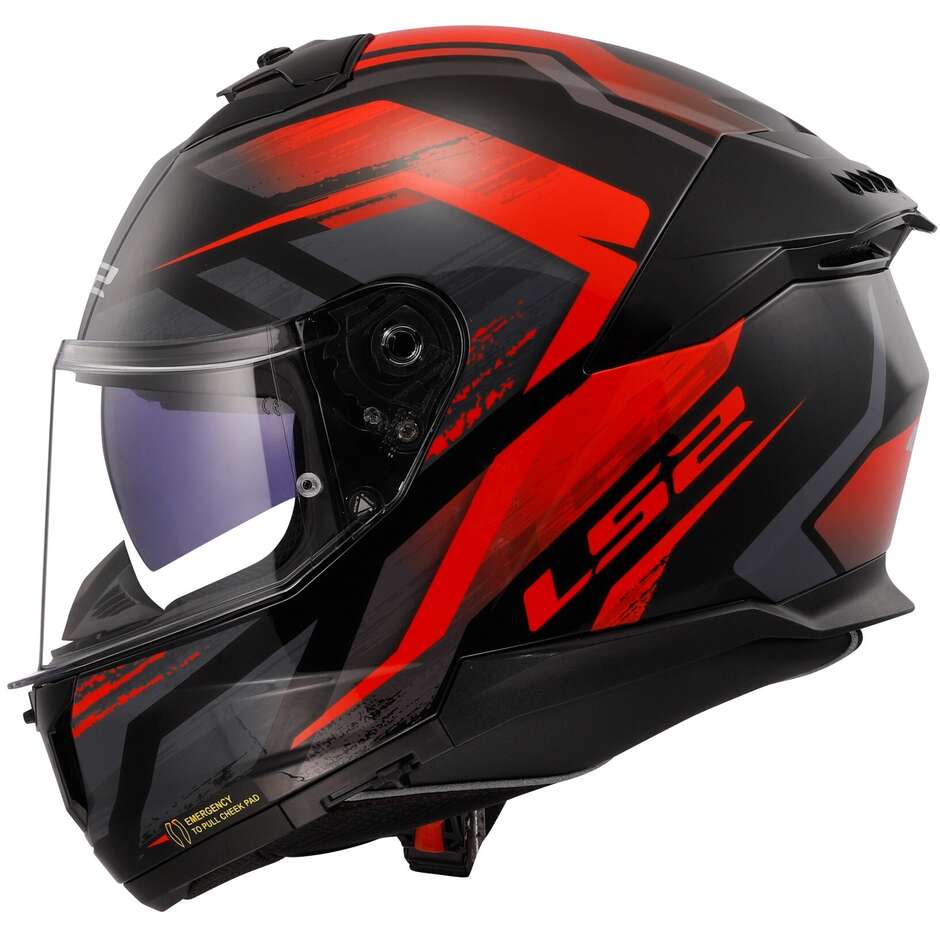 Full Face Motorcycle Helmet Ls2 FF808 STREAM II Fury Black Gray Red