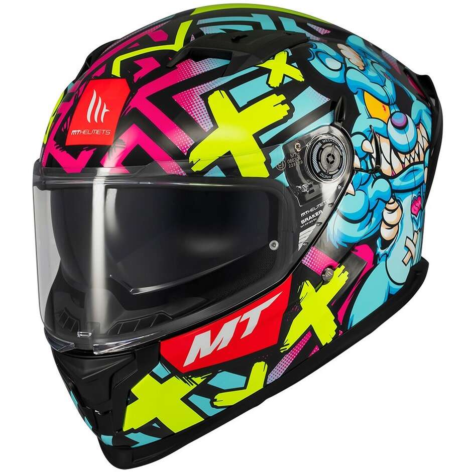 Full Face Motorcycle Helmet Mt Helmets BRAKER SV CRAZY TEDDY B7 Glossy