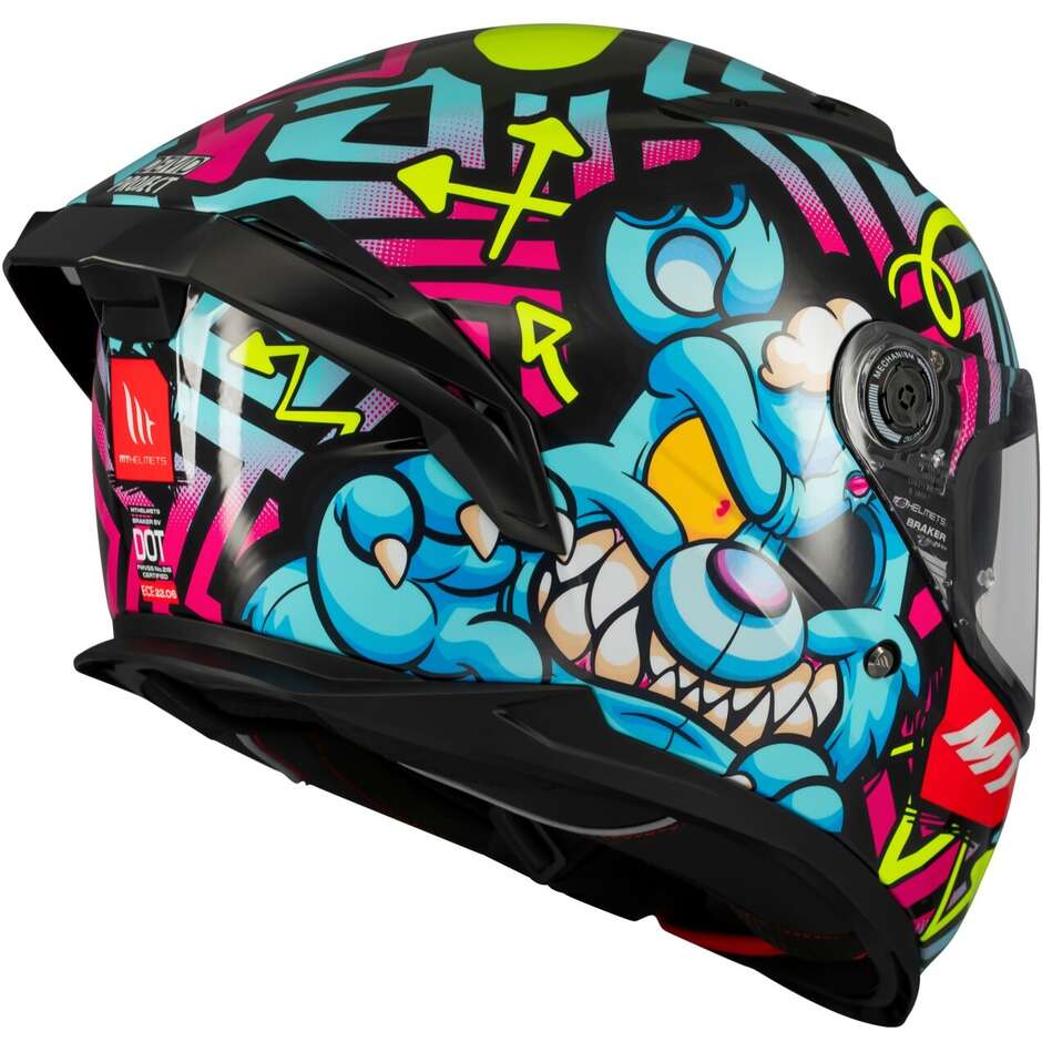 Full Face Motorcycle Helmet Mt Helmets BRAKER SV CRAZY TEDDY B7 Glossy