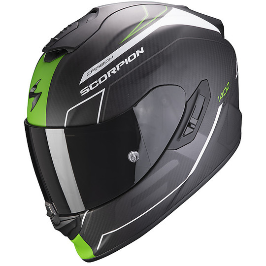 Full Face Motorcycle Helmet Scorpion EXO 1400 Carbon Air BEAUX Black White Green Matt