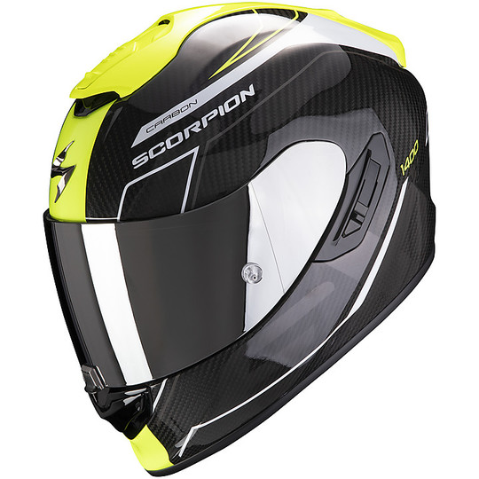 Full Face Motorcycle Helmet Scorpion EXO 1400 Carbon Air BEAUX Black Yellow Fluo