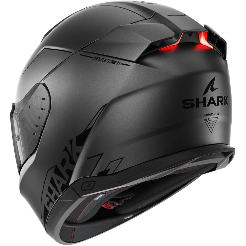 Full Face Motorcycle Helmet With LED Shark SKWAL i3 BLANK SP MAT Anthracite Black Silver