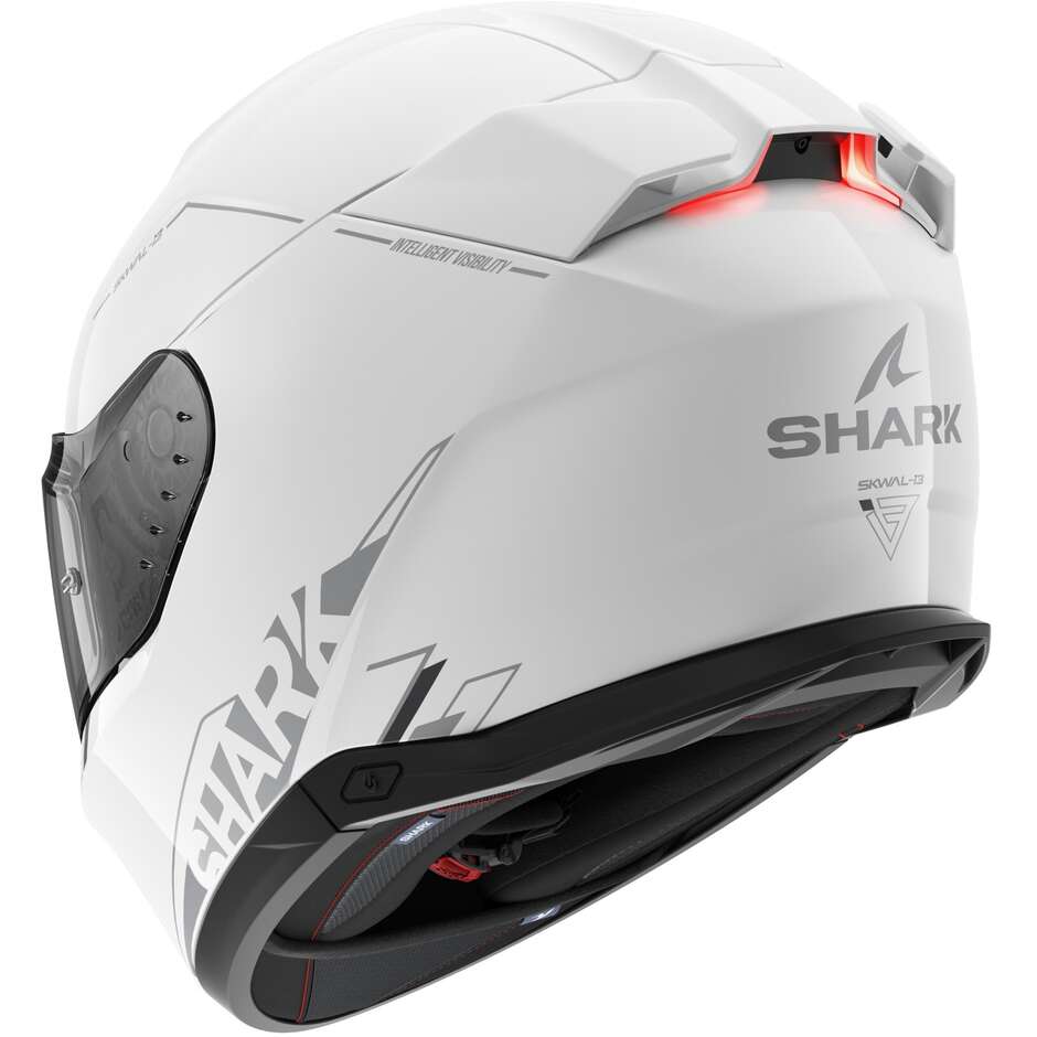 Full Face Motorcycle Helmet With LED Shark SKWAL i3 BLANK SP White Silver Anthracite