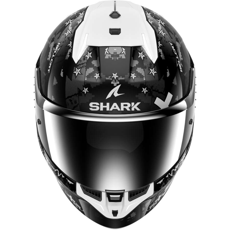 Full Face Motorcycle Helmet With LED Shark SKWAL i3 HELLCAT Black Chrome Silver