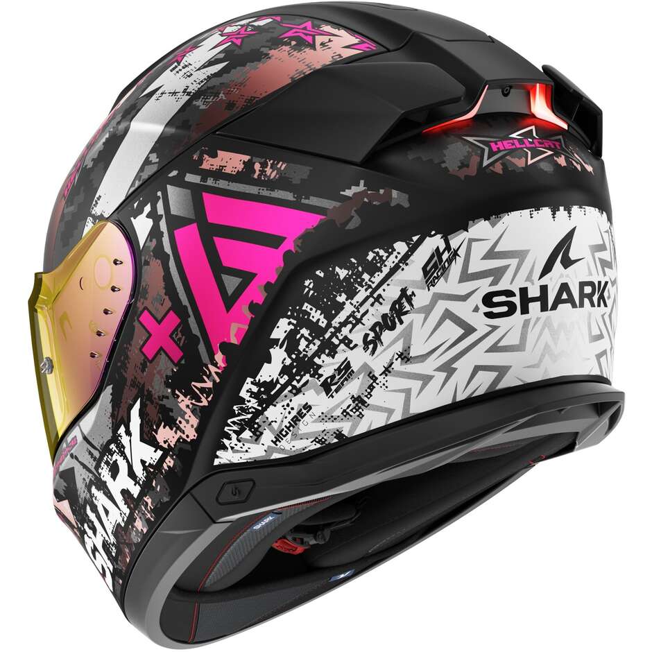 Full Face Motorcycle Helmet With LED Shark SKWAL i3 HELLCAT Mat Black Chrome Purple