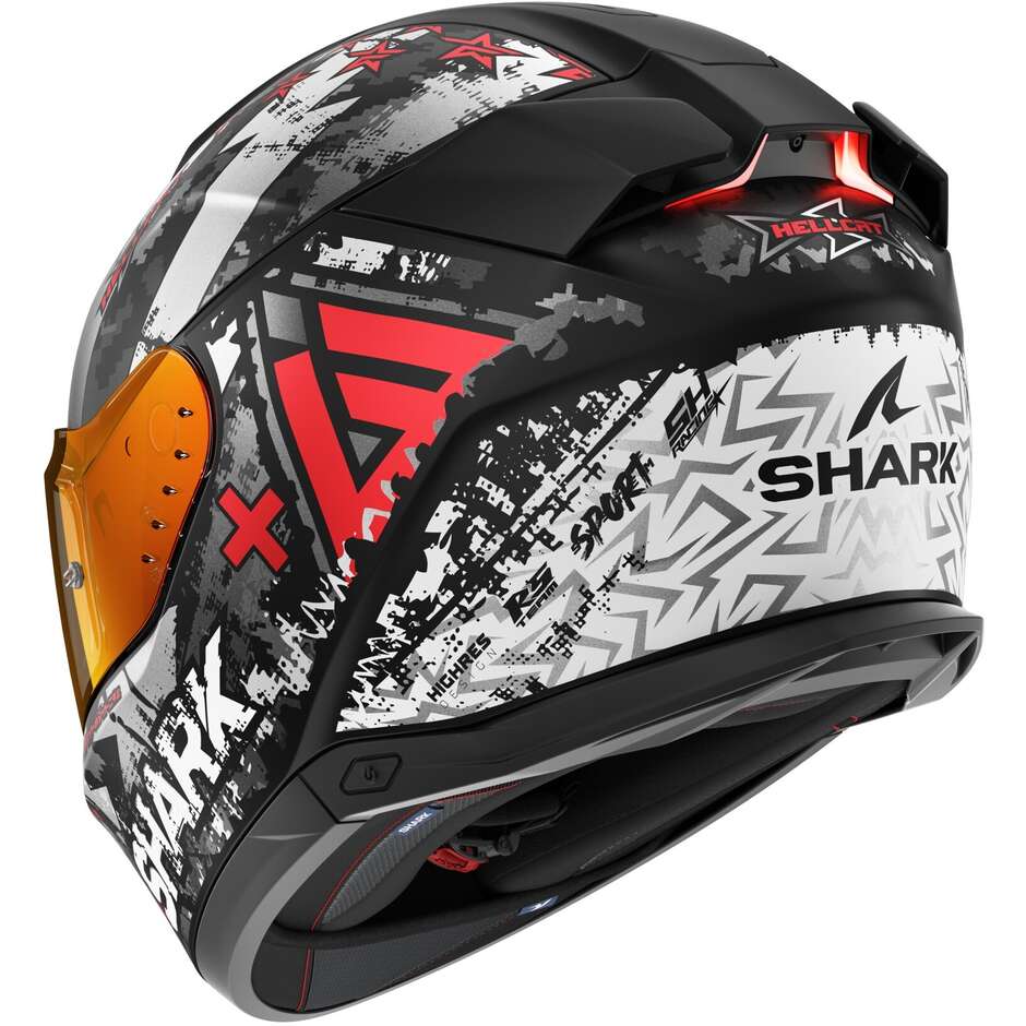 Full Face Motorcycle Helmet With LED Shark SKWAL i3 HELLCAT Mat Black Chrome Red