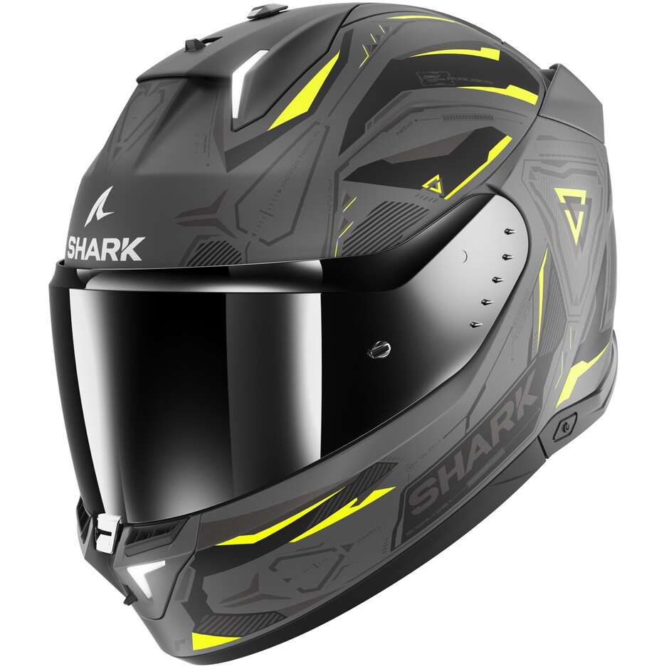Full Face Motorcycle Helmet With LED Shark SKWAL i3 LINIK MAT Anthracite Yellow Black