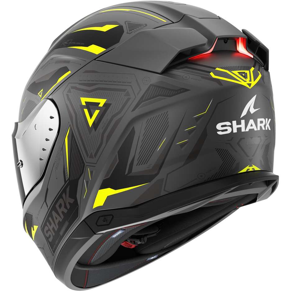 Full Face Motorcycle Helmet With LED Shark SKWAL i3 LINIK MAT Anthracite Yellow Black