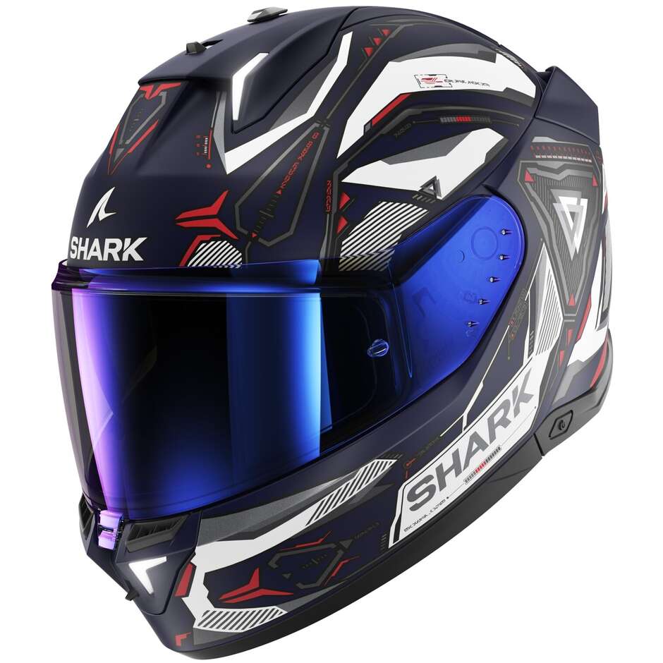 Full Face Motorcycle Helmet With LED Shark SKWAL i3 LINIK MAT Blue White Red