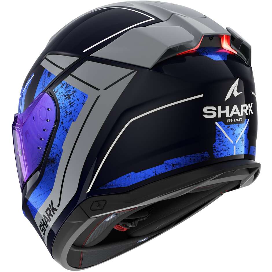 Full Face Motorcycle Helmet With LED Shark SKWAL i3 RHAD Blue Chrome Silver