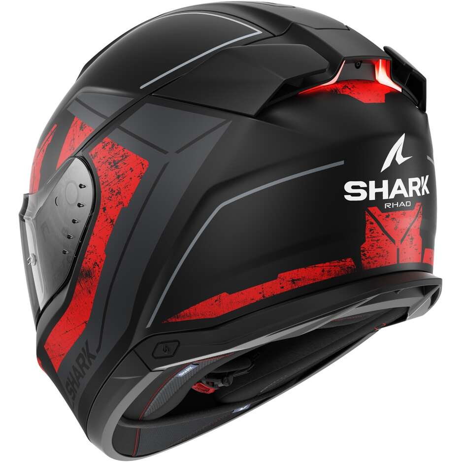 Full Face Motorcycle Helmet With LED Shark SKWAL i3 RHAD MAT Black Chrome Red