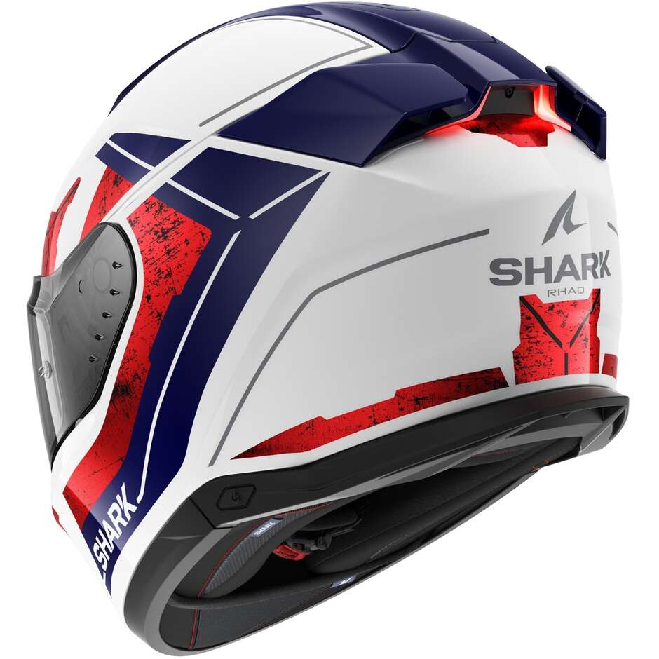 Full Face Motorcycle Helmet With LED Shark SKWAL i3 RHAD White Chrome Red