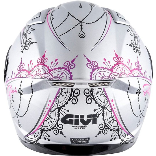 Full Face Motorcycle Helmet Woman Givi 50.6 STORCARDA MENDHI Silver Matt Pink