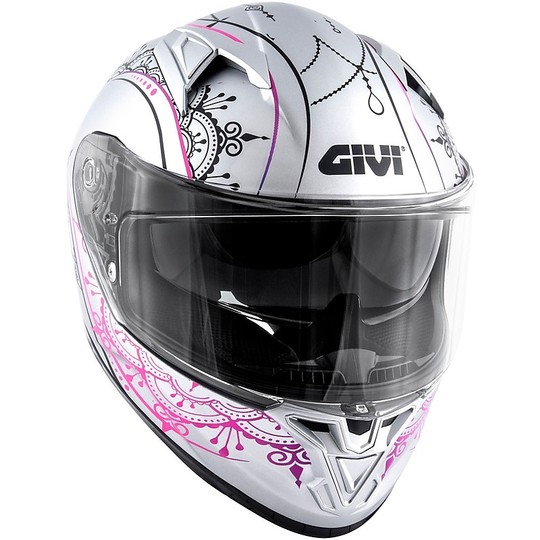 Full Face Motorcycle Helmet Woman Givi 50.6 STORCARDA MENDHI Silver Matt Pink