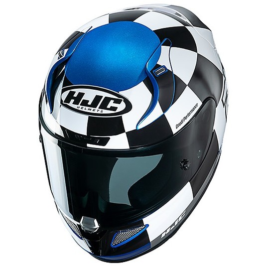 Full Face Motorradhelm in Fiber HJC RPHA 11 MISANO MC2 Weiß Blau Schwarz