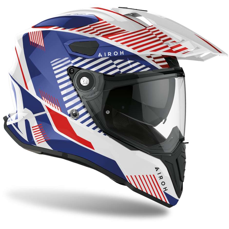 Full Face On-Off Motorcycle Helmet Touring Airoh COMMANDER Boost White Blue Glossy