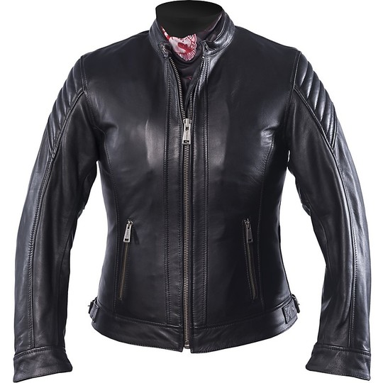 Full Grain Leather Woman Helstons Motorcycle Jacket Model Star Black