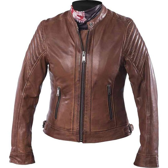 Full Grain Leather Woman Helstons Motorcycle Jacket Model Star Camel
