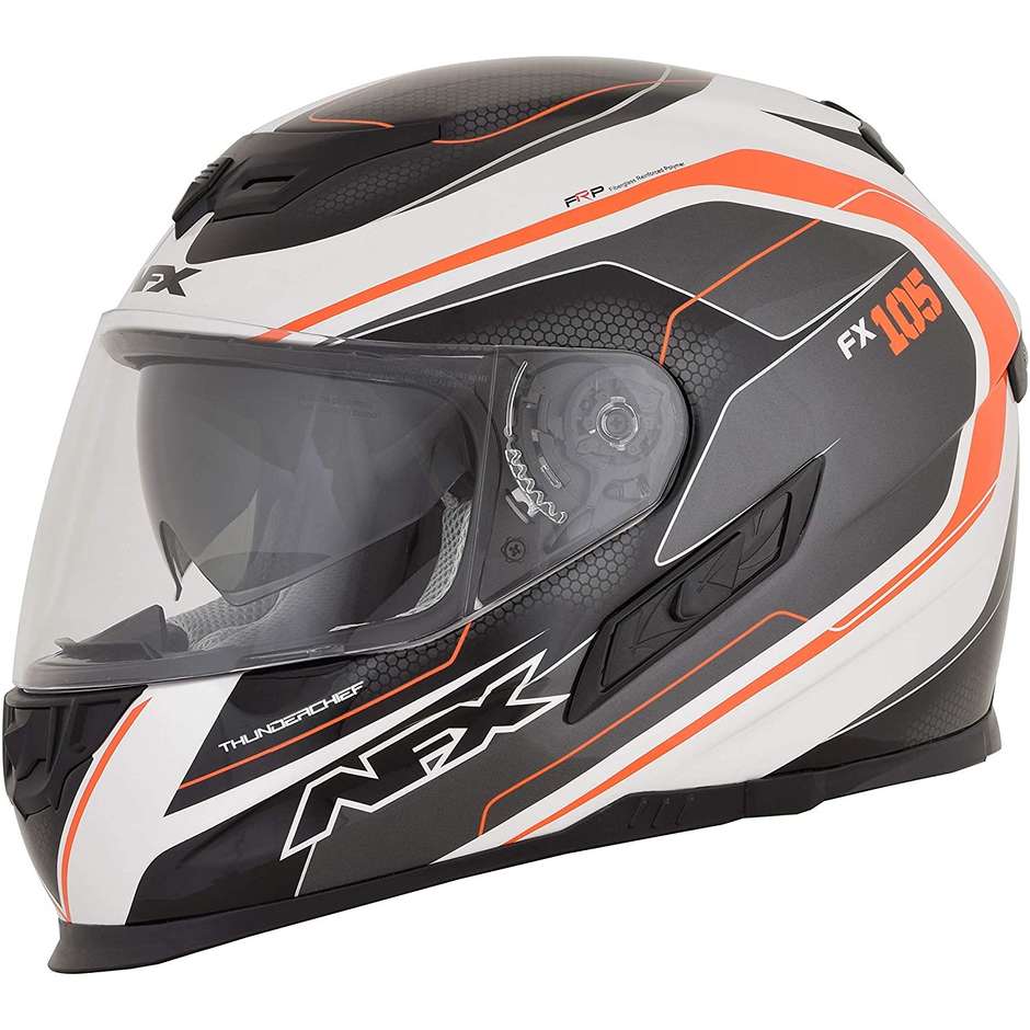 Full HDX AFX FX-105 Motorcycle Helmet Thunderchief White Orange