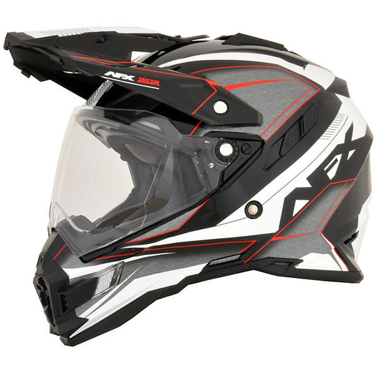 Full HDX AFX FX-41DS Eiger White Moto Helmet Black Red