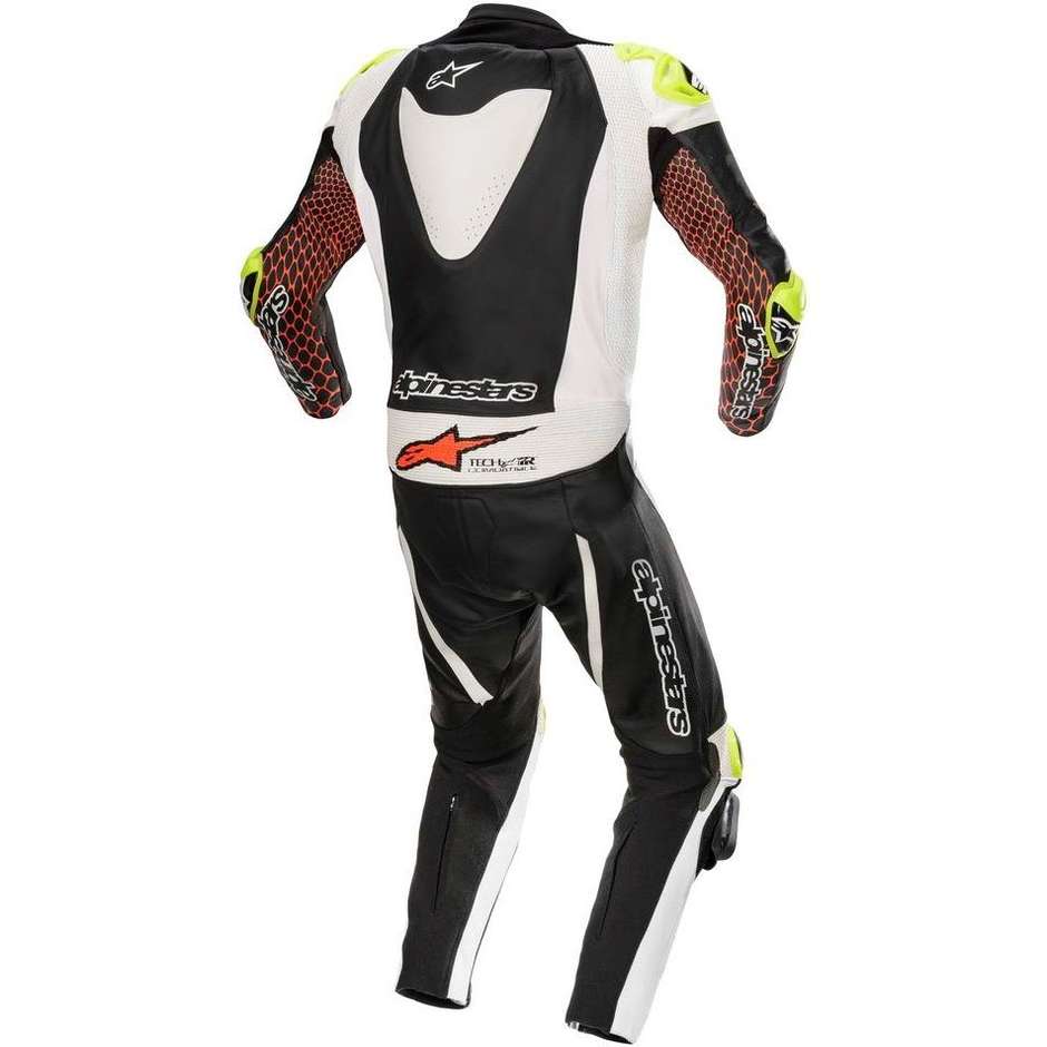 Full Leather Motorcycle Racing Suit Alpinestars GP PRO v3 1pc Tech-Air White Yellow Fluo