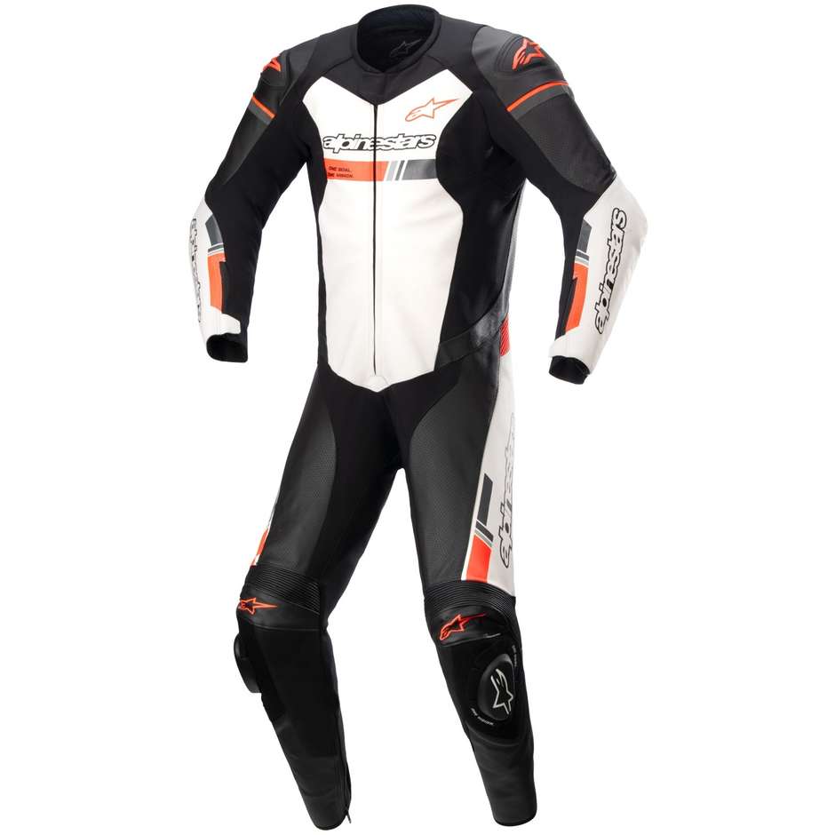 Full Leather Motorcycle Suit Alpinestars GP FORCE CHASER 1pc Fluo Red White Black