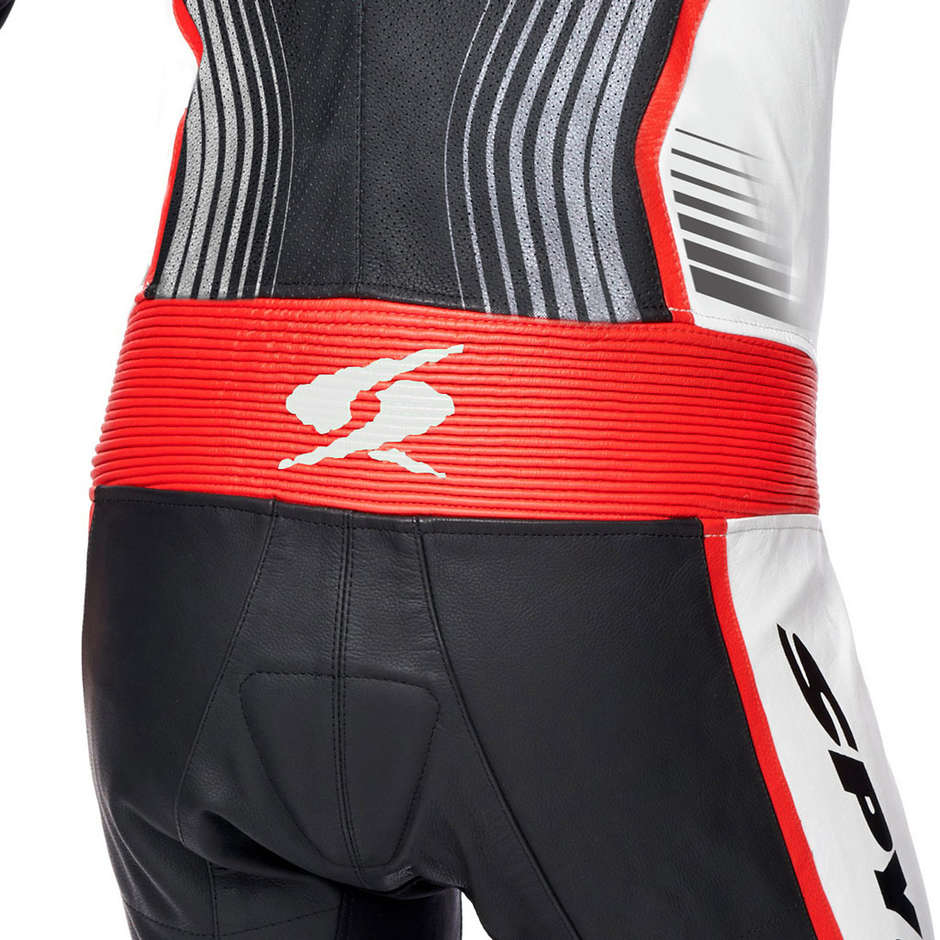 Full Leather Motorcycle Suit Spyke ARAGON RACE White Black Red Fluo