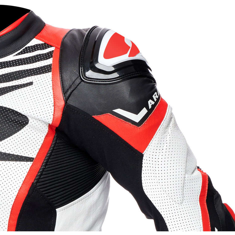 Full Leather Motorcycle Suit Spyke ARAGON RACE White Black Red Fluo