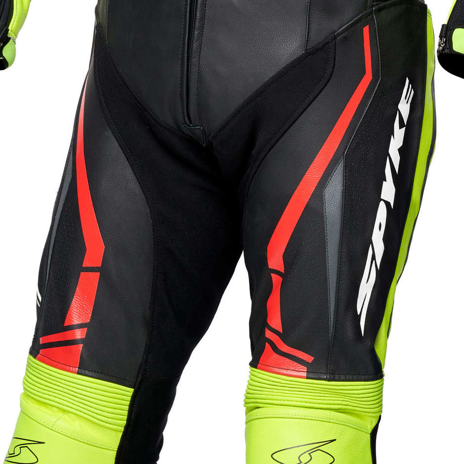 Full Leather Motorcycle Suit Spyke ASSEN RACE 2.0 Black Yellow Red Fluo