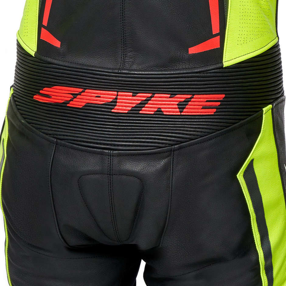 Full Leather Motorcycle Suit Spyke ASSEN RACE 2.0 Black Yellow Red Fluo