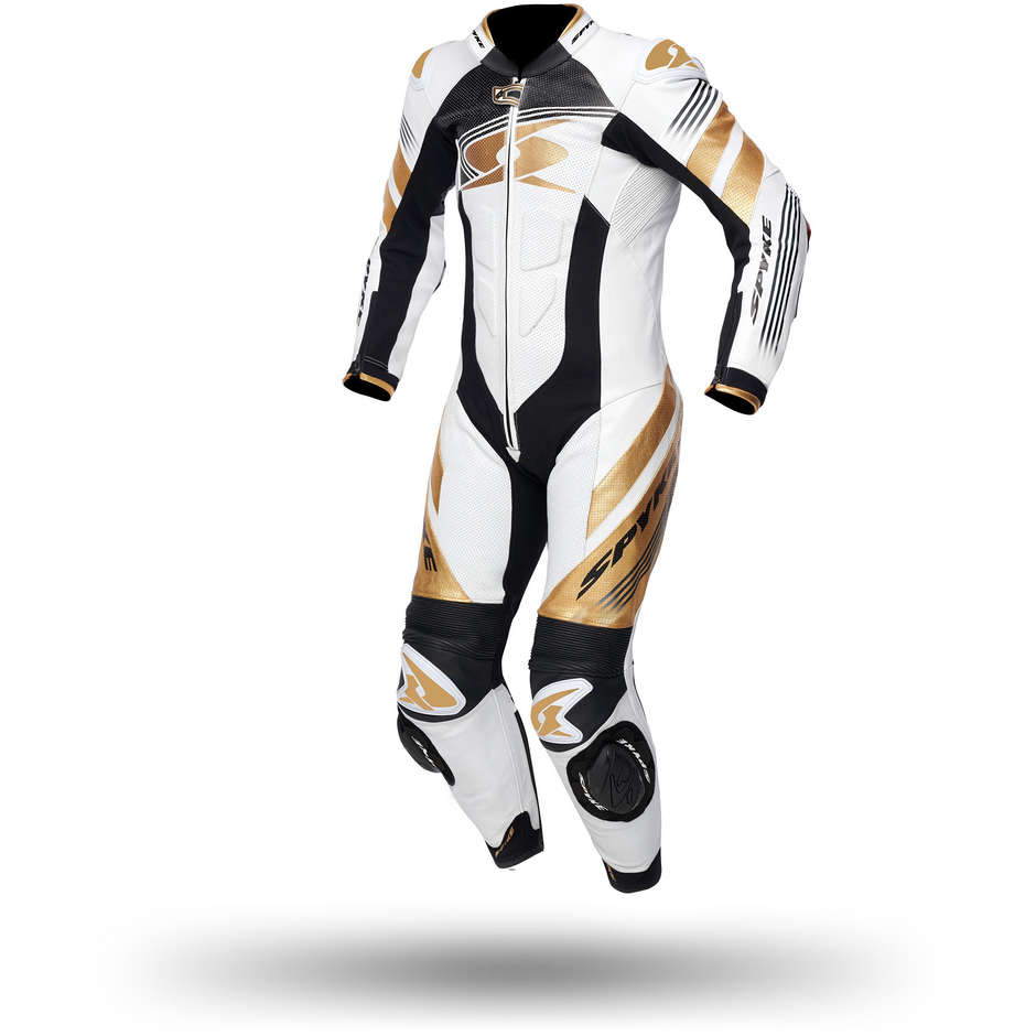 Full Leather Motorcycle Suit Spyke ESTORIL RACE Black White Gold