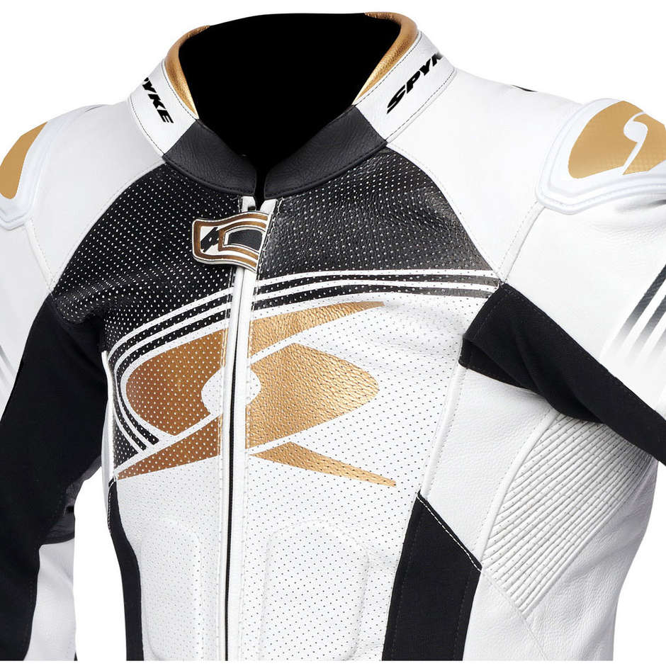 Full Leather Motorcycle Suit Spyke ESTORIL RACE Black White Gold