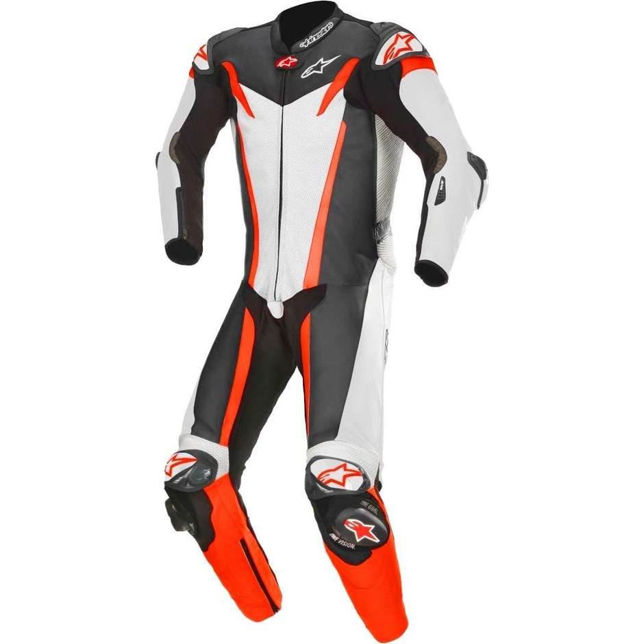 Full Motorcycle Racing Suit Alpinestars GP PRO v3 1pc Tech-Air White Black Red Fluo