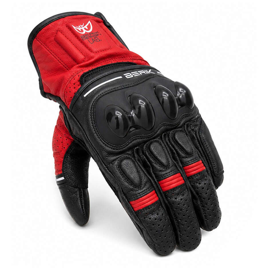 Gants de moto Berik 2.0 185305 New TX-2 en cuir noir et rouge