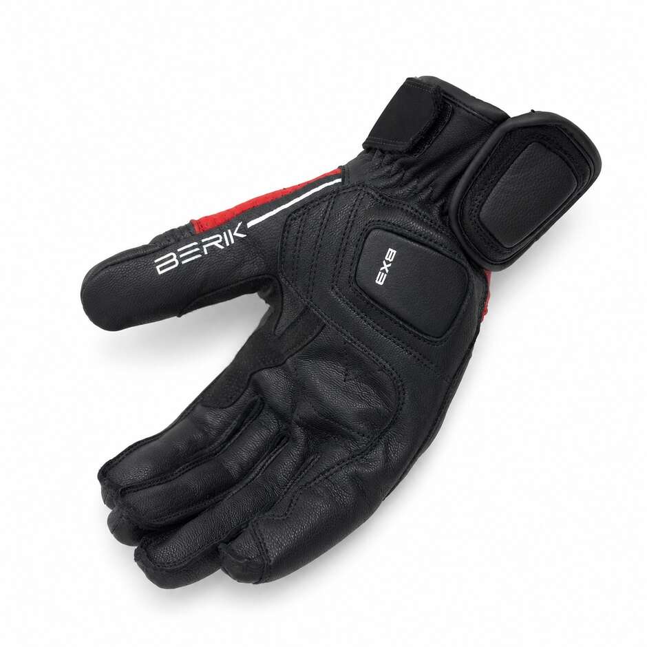 Gants de moto Berik 2.0 185305 New TX-2 en cuir noir et rouge