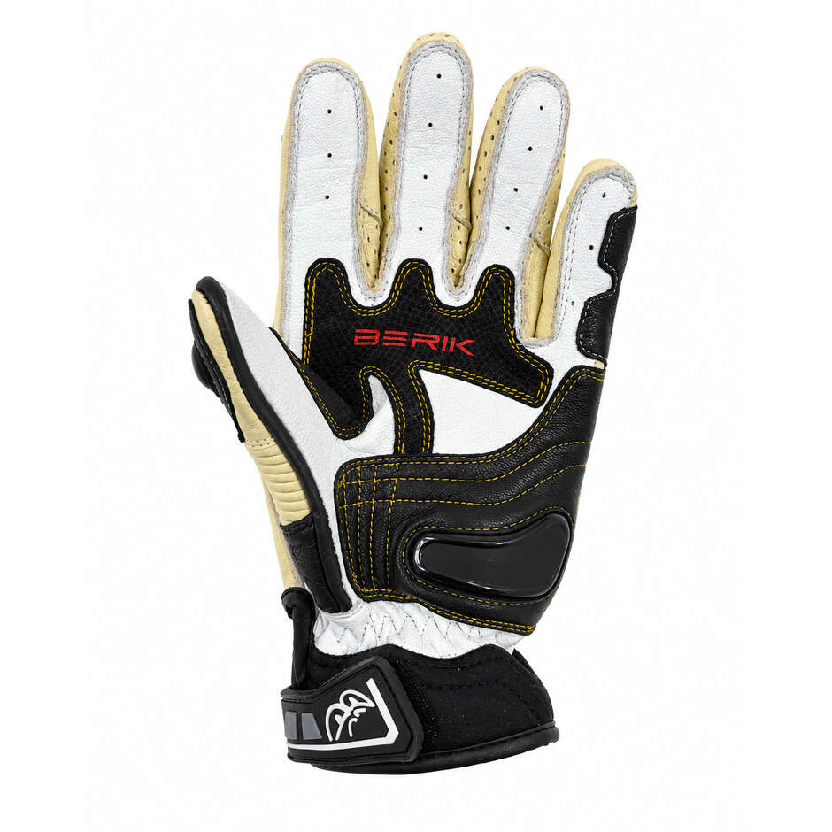 Gants de moto Berik 2.0 235106FR en cuir kaki noir