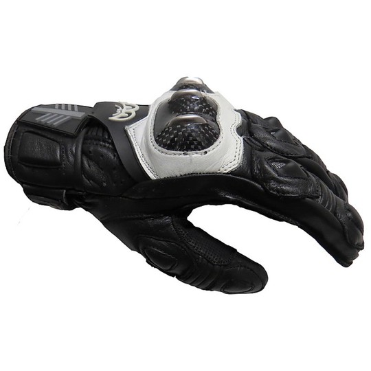 Gants de moto Berik Racing en cuir avec protections courtes en carbone et titane Quasar noir-blanc