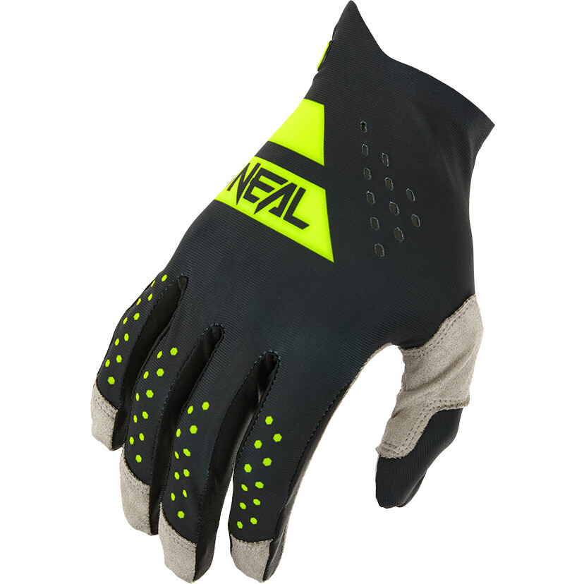 Gants de moto cross enduro O'NEAL PIN IT SLIP-ON Noir Jaune Fluo
