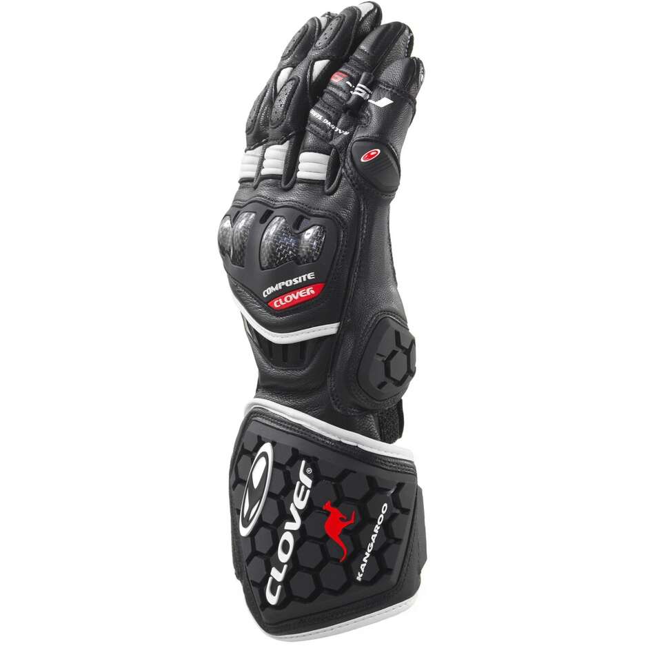 Gants de moto de course Clover RS-9 RACE REPLICA Noir Blanc