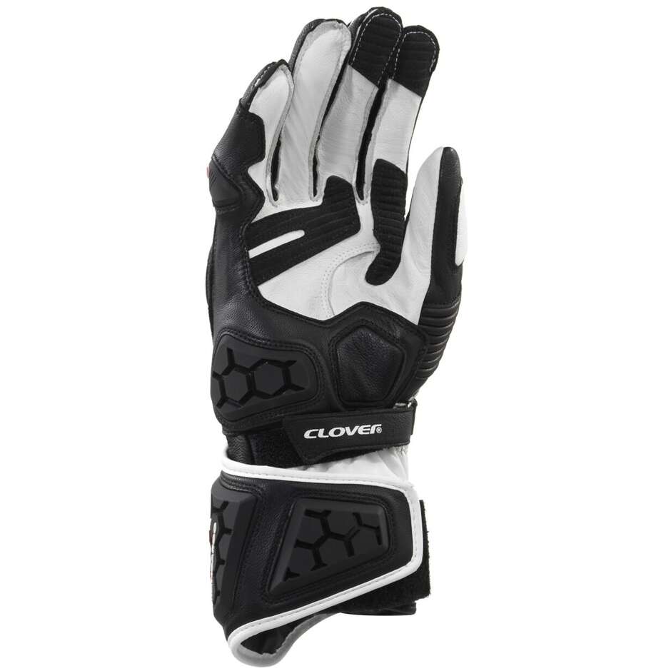 Gants de moto de course Clover RS-9 RACE REPLICA Noir Blanc