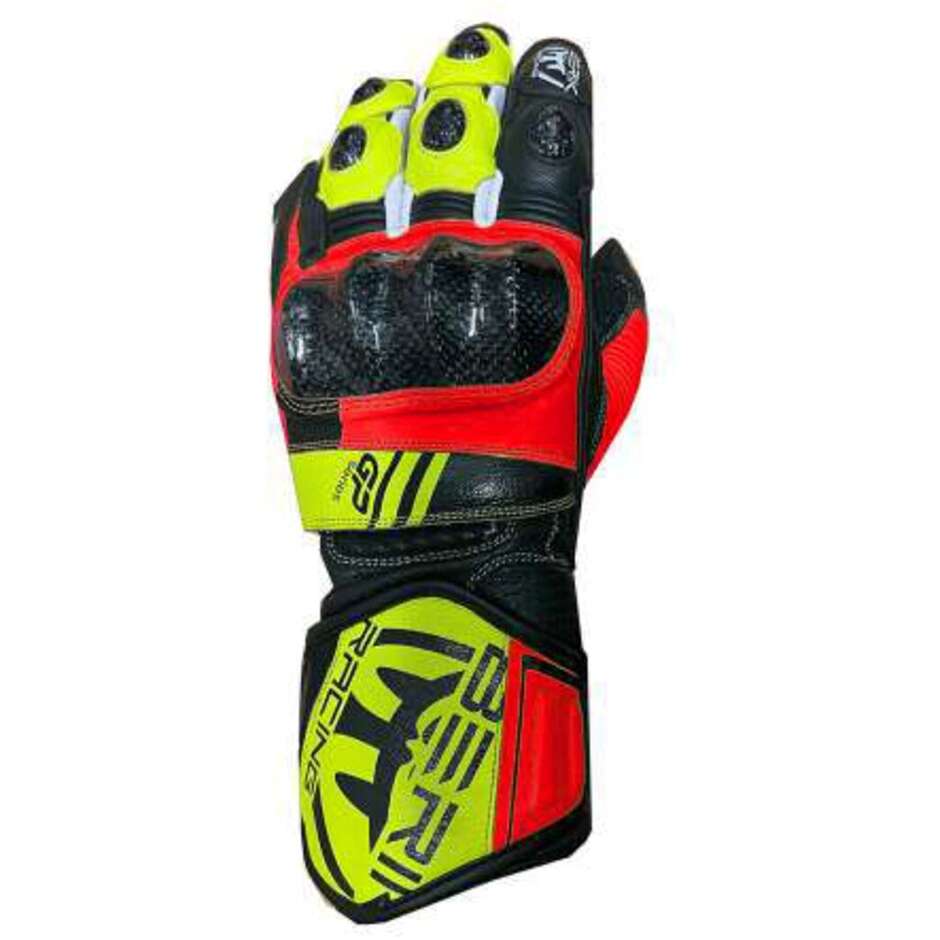 Gants de moto de course en cuir Berik 2.0 195112 GP Series, jaune fluo et rouge