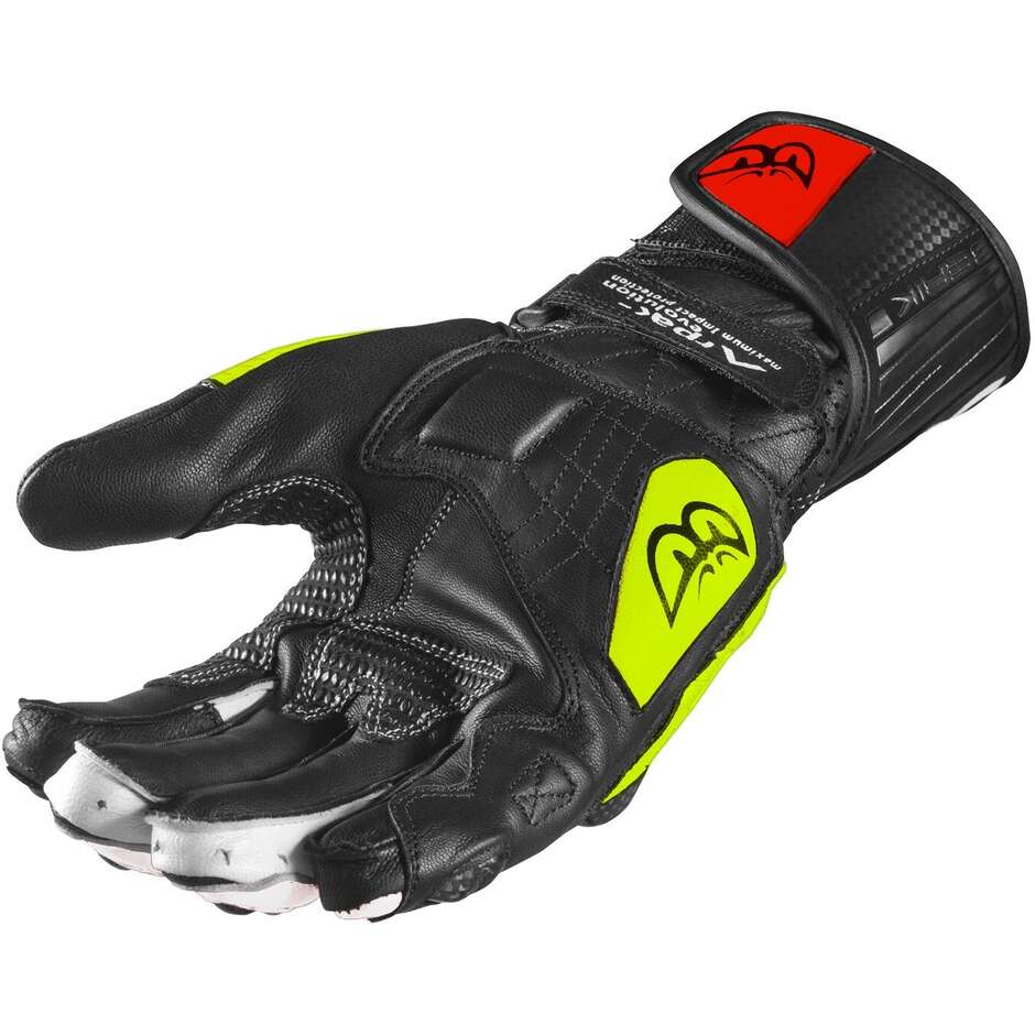 Gants de moto de course en cuir Berik 2.0 195112 GP Series, jaune fluo et rouge