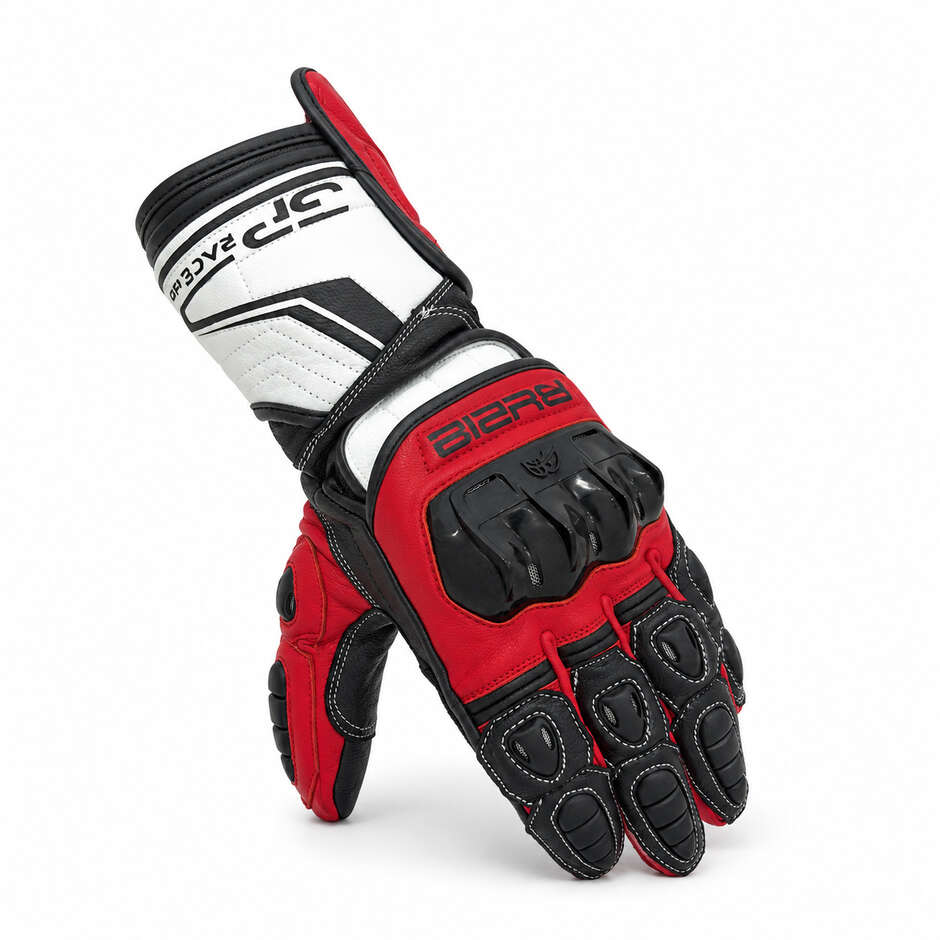 Gants de moto de course en cuir Berik 2.0 G-205321 Track Pro Noir Rouge Blanc