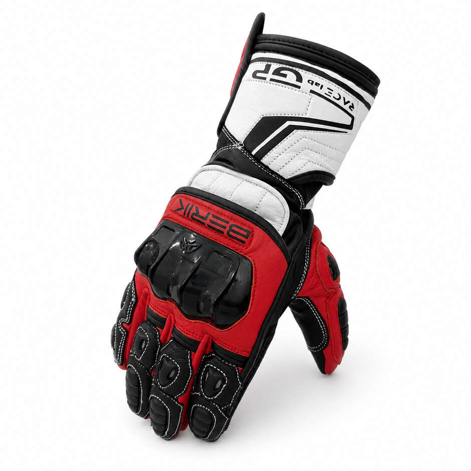 Gants de moto de course en cuir Berik 2.0 G-205321 Track Pro Noir Rouge Blanc
