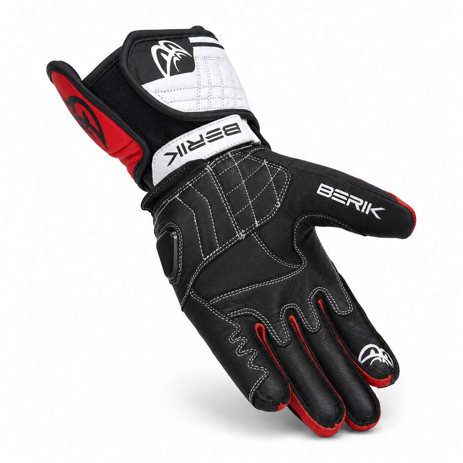 Gants de moto de course en cuir Berik 2.0 G-205321 Track Pro Noir Rouge Blanc