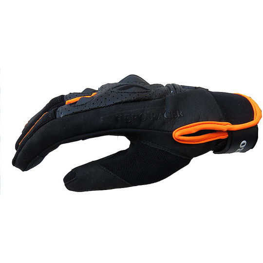 Gants de moto de sport d'été Hero 1007 en cuir et tissu avec protections orange