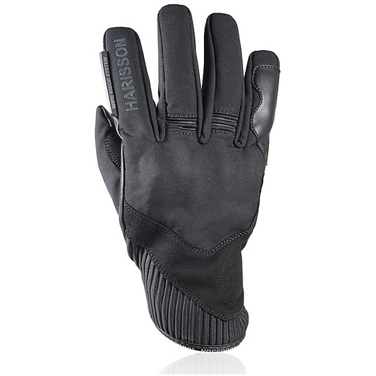 Gants de moto d'hiver en cuir et tissu imperméable Harisson Bastille noir