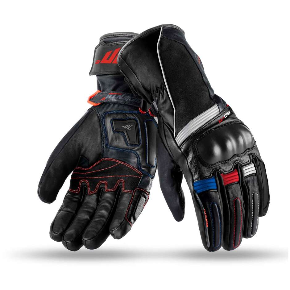Gants de moto d'hiver en cuir Soixante-dix avec SD-T1 noir rouge approuvé